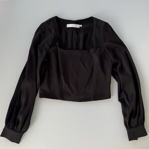 ASTR The Label Black Square Neck Puff Sleeve Crop Top Size S